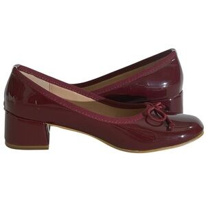 BELOVELY BURGANDY SQUARE TOE BALLET PUMP WITH CHUNKY BLOCK HEEL SZ 6 M EUC